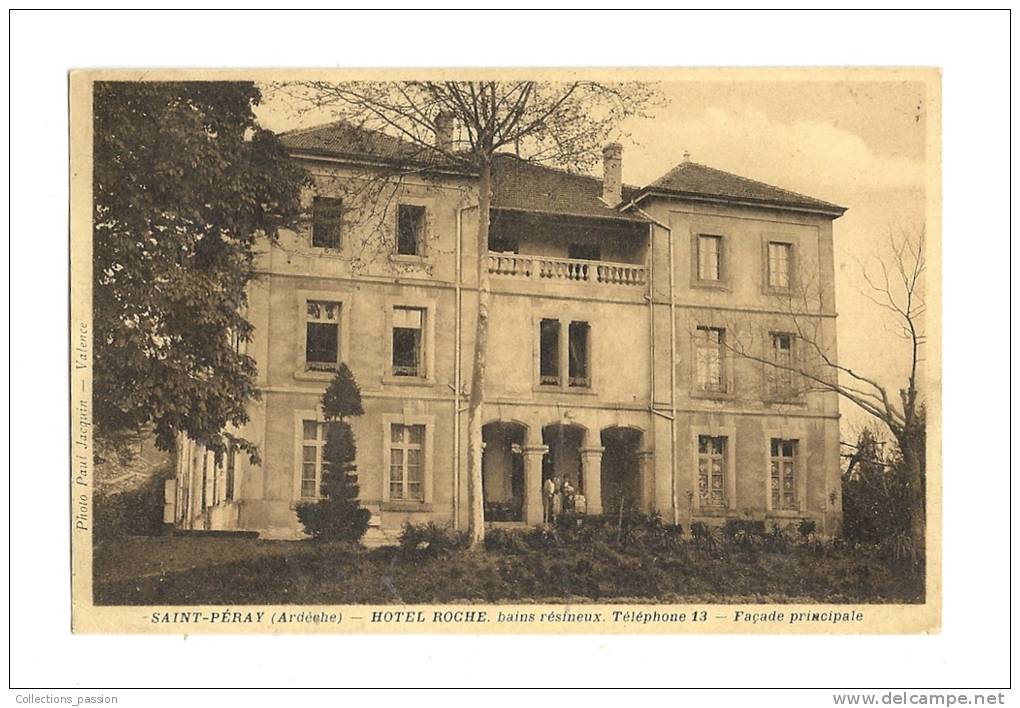 Cp, 07, Saint-Péray, Hôtel Roche, Façade Principale, Voyagée 1937 - Saint Péray