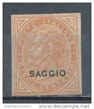 ITALY 1863 KING VICTOR EMENUEL II,SC# 27  IMPERF WITH SPECIMEN OVPT "SAGGIO"  VF M NO GUM - Neufs