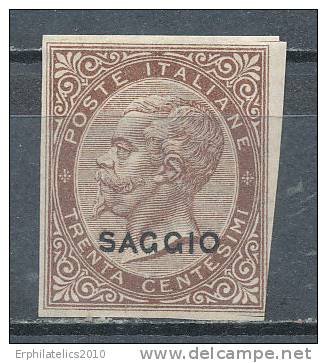 ITALY 1863 KING VICTOR EMENUEL II,SC# 30 IMPERF WITH SPECIMEN OVPT "SAGGIO"  VF M OG H - Neufs