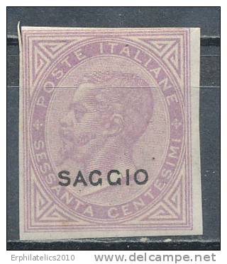 ITALY 1863 KING VICTOR EMENUEL II,SC# 32 IMPERF WITH SPECIMEN OVPT "SAGGIO"  VF M OG H - Neufs