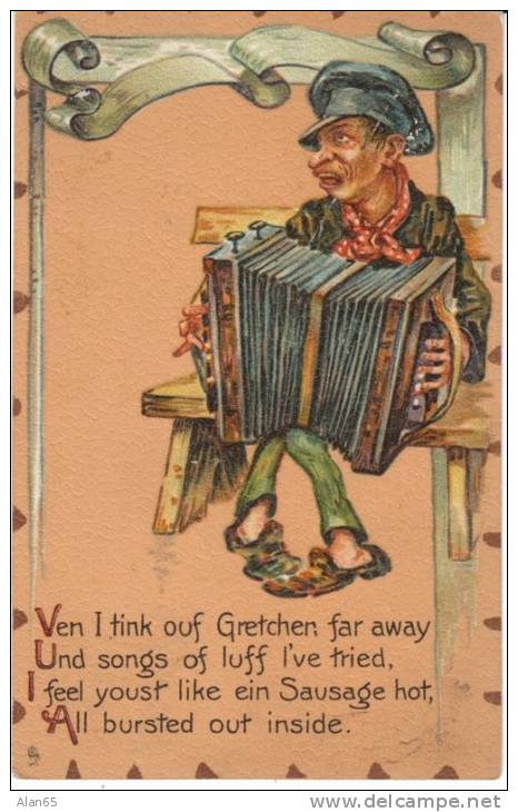 Valentines Love Lost Man Plays Accordian On C1900s Vintage Tucks Leatherette Series #114 Postcard - Valentine's Day
