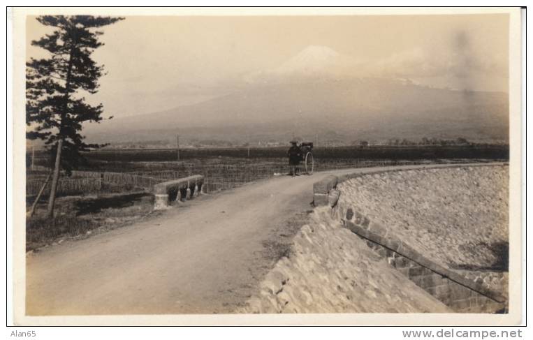 Mt. Fuji Japan, Peasant Pulls Cart On Road, C1910s/20s Vintage Real Photo Postcard - Other & Unclassified