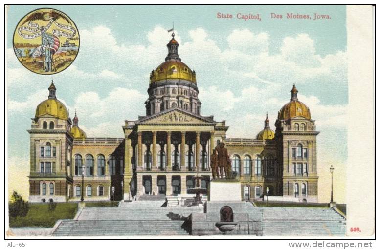 Des Moines IA Iowa, State Capitol Building Architecture, C1910s Vintage Postcard - Des Moines