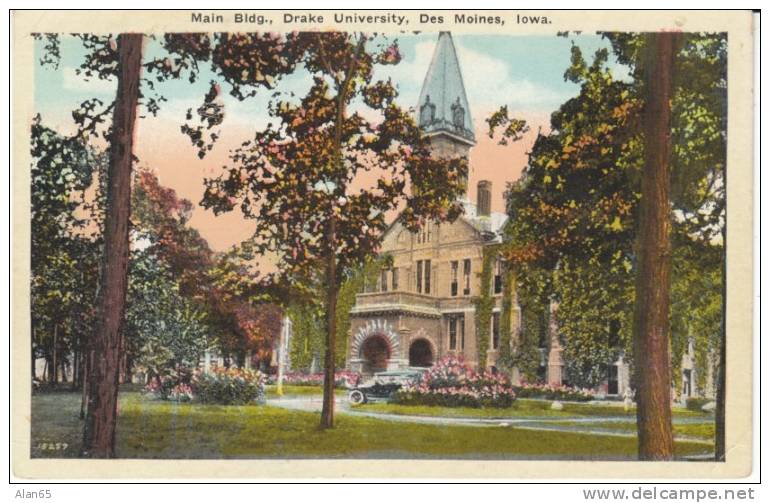 Des Moines IA Iowa, Drake University Campus Main Building On C1910s/20s Vintage Postcard - Des Moines