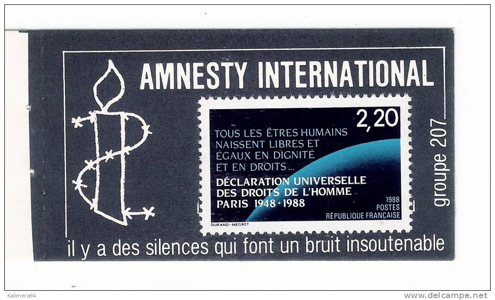 Y. & T.  N° 2559  /  Timbre Déclaration Des Droits De L'Homme, Collé Sur Autocollant AMNESTY INTERNATIONAL , GROUPE 207 - Autocollants