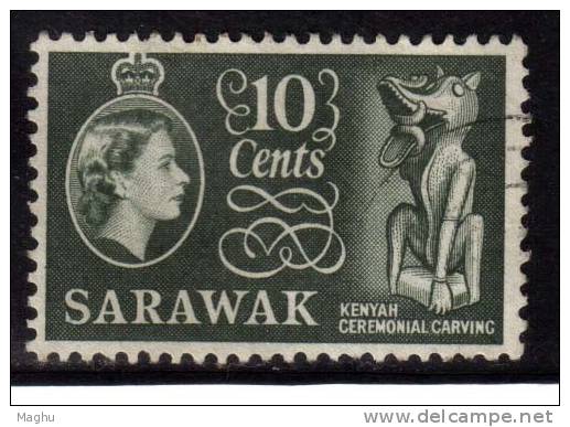 Malaya Used Sarawak 1955, 10c Carving, Art, - Sarawak (...-1963)