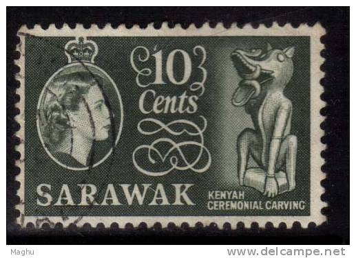 Malaya Used Sarawak 1955, 10c Carving, Art, - Sarawak (...-1963)