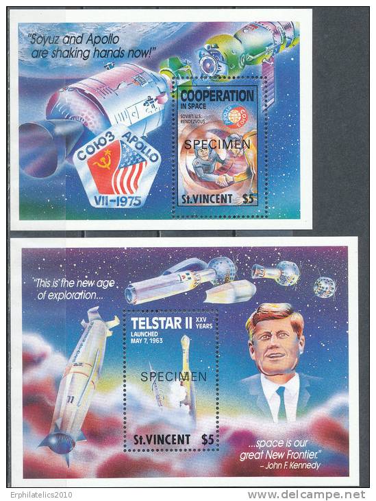 ST. VINCENT 1989 APOLLO SOYUZ SPACE SET OF 2 S/S SC# 1171-1172 SPECIMEN OVPT SCARCE MNH - St.Vincent (1979-...)