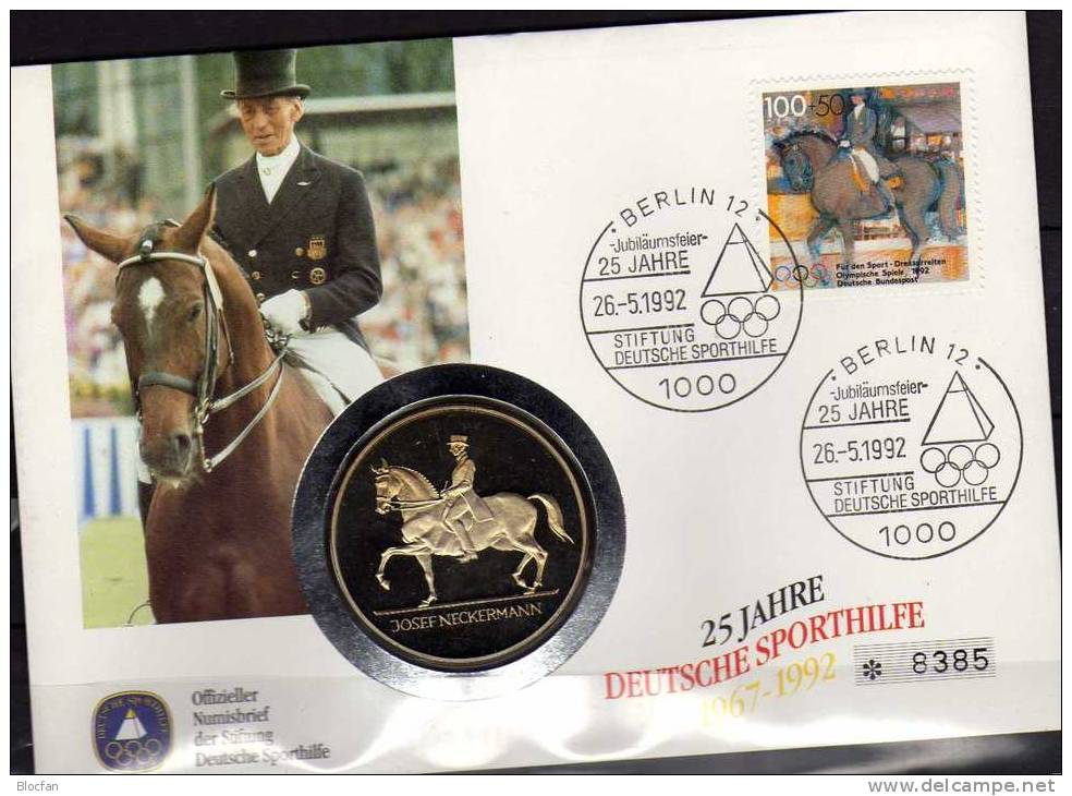 Numisbrief Olympiade 1992 Numisletter Sporthilfe Medaille Plus BRD 1594 O 28€ Dressur-Reiten Olympic Cover Of Germany - Salto