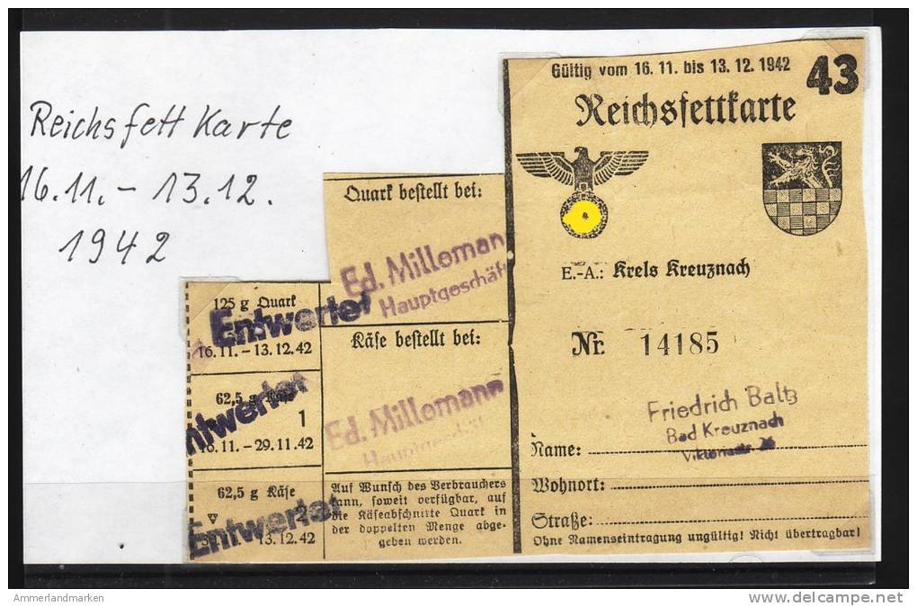 Reichsfettkarte 16.11.-13.12.1942 !! - Documents