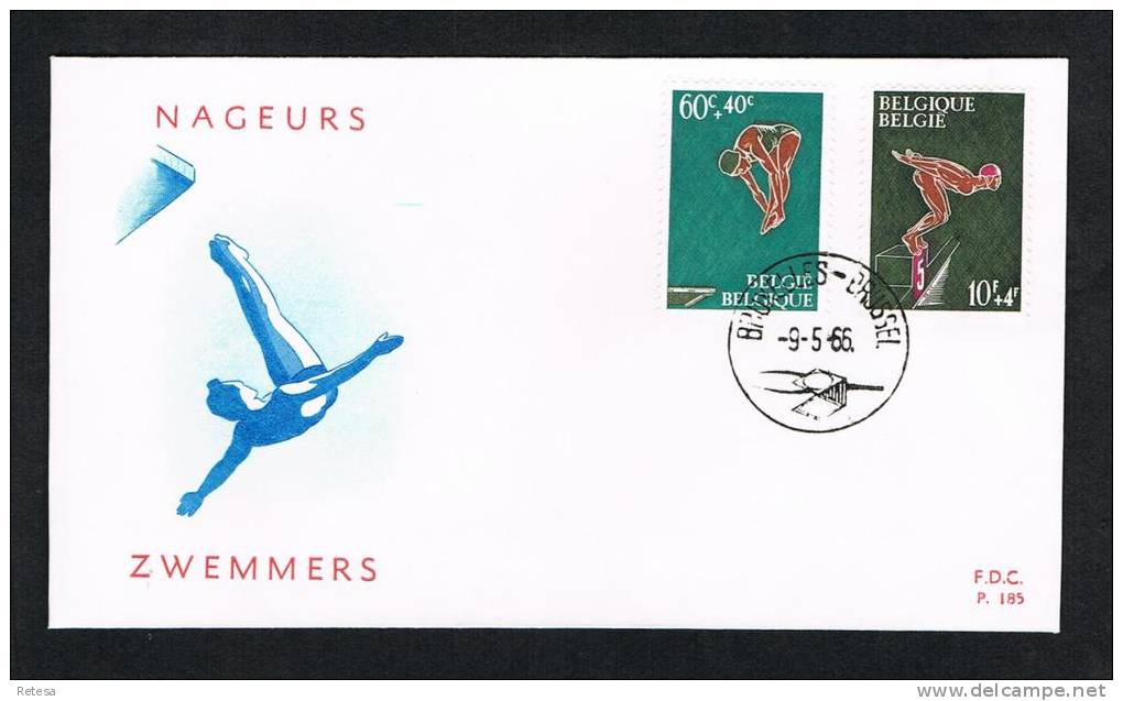 BELGIE   FDC  ZWEMMEN EN KUNSTDUIKEN   1966 - Natación