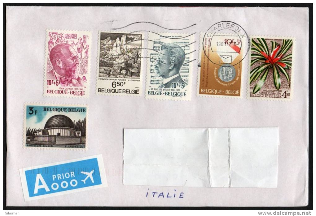 BELGIO 2012 - LETTERA VIAGGIATA PER L'ITALIA - ARCHEOLOGIA / FIORI / MUSICA / SCRITTORI - Storia Postale