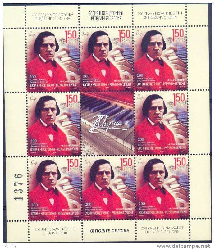 BHRS 2010-488 200A°F.CHOPIN, BOSNA AND HERZEGOVINA-R.SRPSKA, MS,  MNH - Music