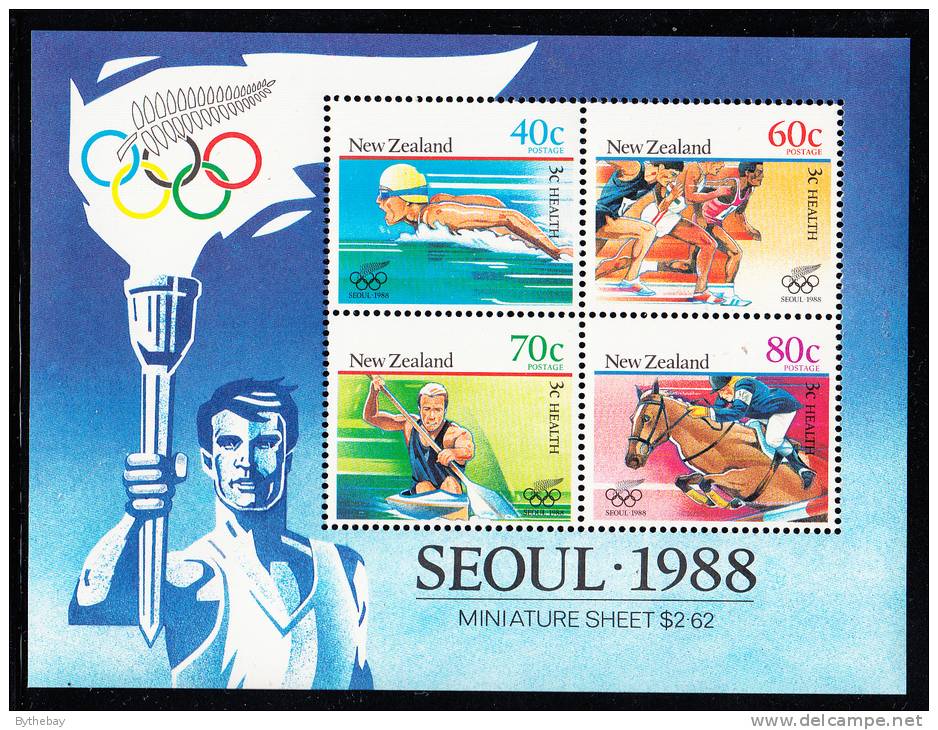 New Zealand Scott #B133a MNH Souvenir Sheet Of 4 Health Stamps - Swimming, Track, Kayak, Equestrian Seoul 1988 - Neufs