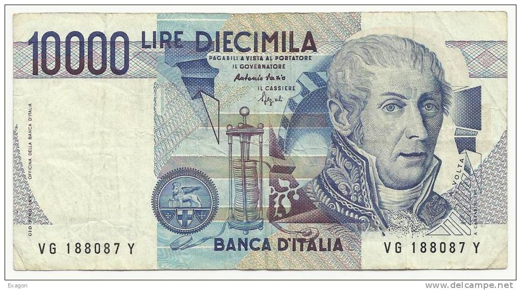 10.000  LIRE - ALESSANDRO  VOLTA - Anno 1995  -  D.M. 3 Sett. 1984 - Firme: FAZIO / SPEZIALI. - 10000 Lire