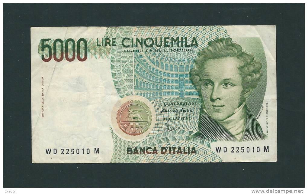 5.000  LIRE - VINCENZO  BELLINI  - Anno 1996  -  D.M. 3  Genn.1985 - Firme: FAZIO / AMICI. - 5000 Lire