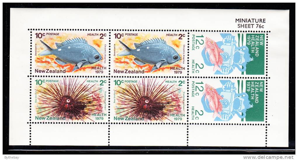 New Zealand Scott #B105a MNH Miniature Sheet Of 6 Health Stamps - Demoiselle Fish, Sea Urchin, Diver And Red Mullet - Nuevos