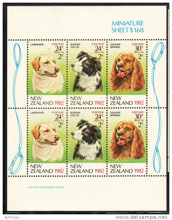 New Zealand Scott #B114a MNH Miniature Sheet Of 6 Health Stamps - Labrador, Border Collie, Cocker Spaniel - Dogs - Ongebruikt