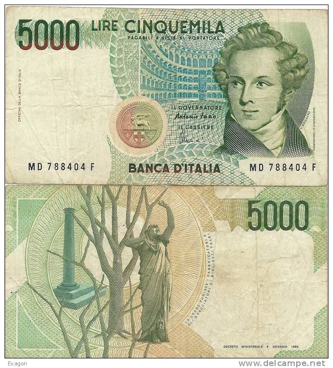 5.000  LIRE - VINCENZO  BELLINI  - Anno 1996   -  D.M. 3  Genn.1985 - Firme:  FAZIO / AMICI. - 5000 Liras