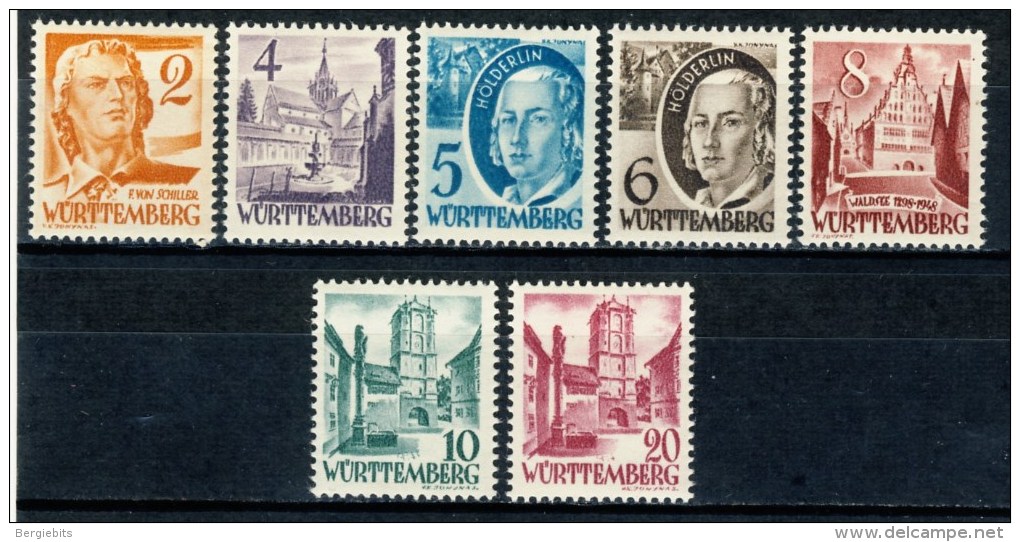 1949 Germany WUERTTEMBERG MNH Set Of 7 Short Set, Value Omitted Series,Michel 28-34 - Other & Unclassified
