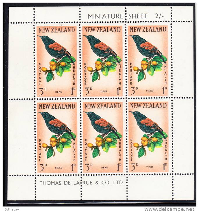 New Zealand Scott #B64a MH Miniature Sheet Of 6 Health Stamps - Tieke - Neufs