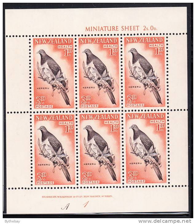New Zealand Scott #B60a MH Miniature Sheet Of 6 Health Stamps - Kereru - Tauben & Flughühner