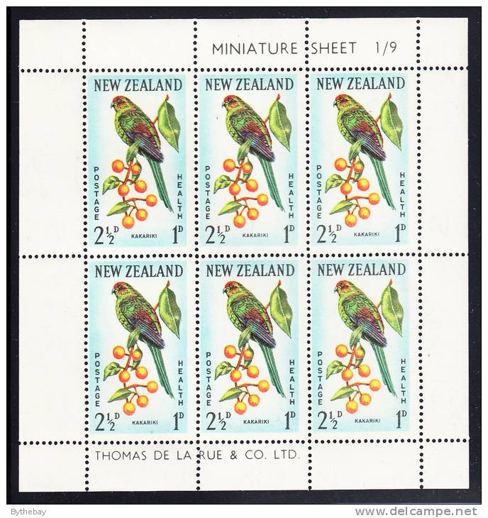 New Zealand Scott #B63a MH Miniature Sheet Of 6 Health Stamps - Kakariki - Neufs