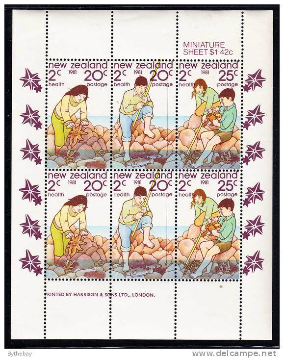 New Zealand Scott #B111a MNH Miniature Sheet Of 6 Health Stamps - Children At Rock Pool - Unused Stamps