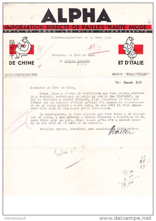 Paix N°283 Sur Lettre Ets Alpha à Joinville-le-Pont,  Pour Chalon-sur-Saône - 1932-39 Vrede