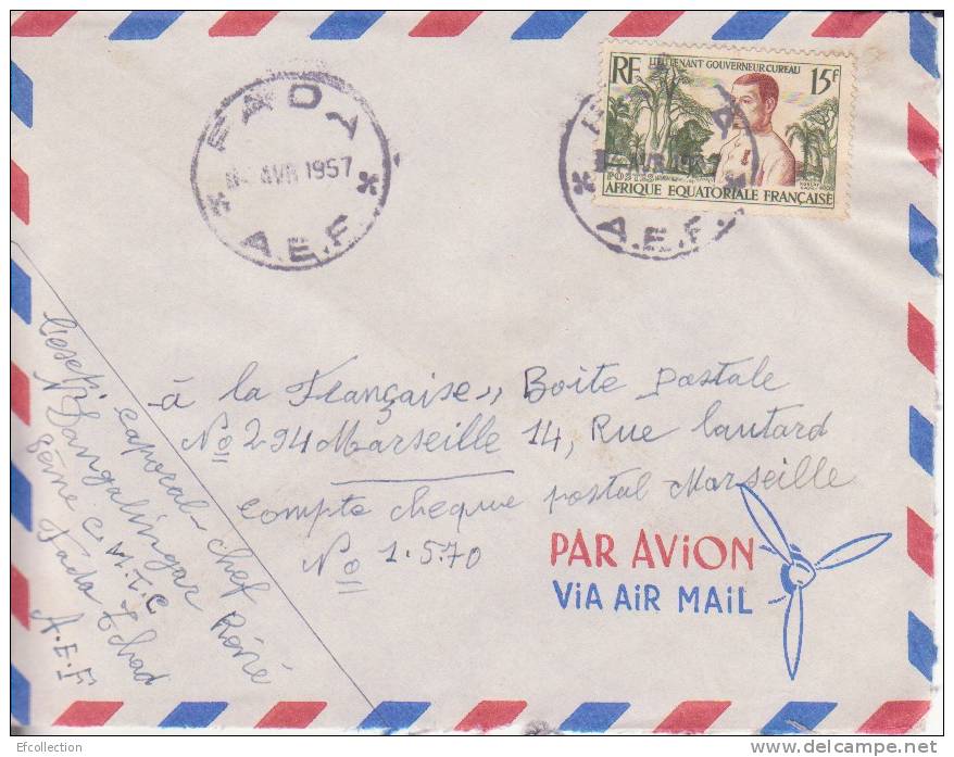 Fada ( Petit Bureau ) Tchad Afrique Colonie Française Lettre Par Avion Pour Marseille Marcophilie - Cartas & Documentos