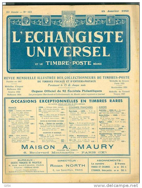 L'échangiste Universel Et Le Timbre Poste Réuni , N°523 - 15 Fevrier 1942 - Car6305 - Français (àpd. 1941)