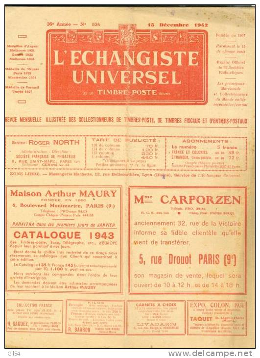 L'echangiste Universel Et Le Timbre Poste  N° 534 15  Décembre 1942  - Car6308 - Français (àpd. 1941)