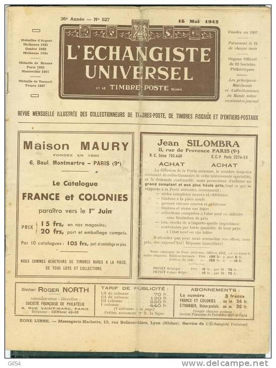 L'echangiste Universel Et Le Timbre Poste  N° 527 -  15  Mai  1942  - Car6315 - Français (àpd. 1941)