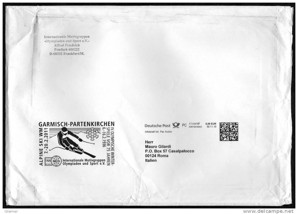 GERMANY 2010 - 75th ANNIVERSARY IV OLYMPIC WINTER GAMES GARMISH PARTENKIRCHEN - IMOS INTERNET STAMP - COVER 25x17,5 - Winter 1936: Garmisch-Partenkirchen
