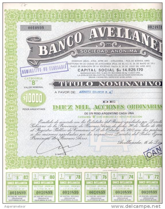 BANCO AVELLANEDA   SOCIEDAD ANONIMA     OHL - Banque & Assurance