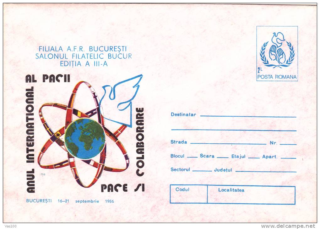 DOVE PIGEONS PEACE 1986 STATIONARY  COVER ENTIER POSTAL UNUSED, ROMANIA - Tauben & Flughühner