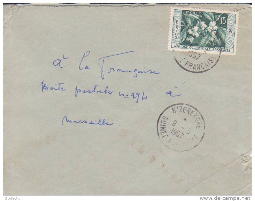 Nzérékoré Guinée Forestière Guinéa Afrique Colonie Francaise Lettre Par Avion Pour Marseille Marcophilie Rare - Lettres & Documents