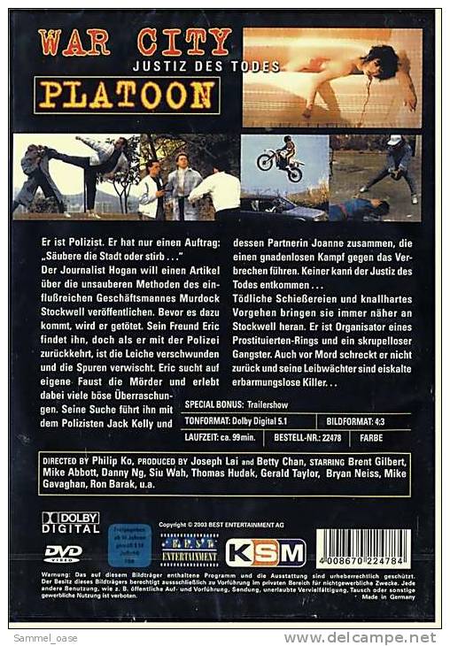 DVD  ,  War City Platoon  -  Justiz Des Todes  -  Mit Brent Gilbert, Mike Abbott, Danny Ng  -  NEU & OVP - Action & Abenteuer