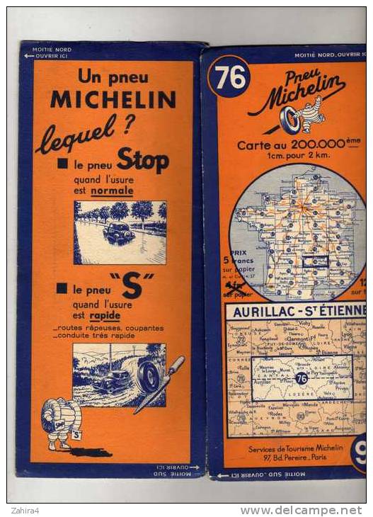 MICHELIN  N° 76 - Aurillac - St-Etienne - 1210-3631 - Un Pneu Michelin Lequel ? Le Pneu Stop - Le Pneu S - Strassenkarten