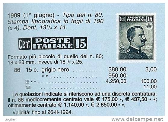 FILATELIA ITALIA REGNO - ANNO 1909 - MICHETTI TIPO DEL N° 80 DENTELLATURA DIVERSA  NUOVO GOMMA INTEGRA MNH CENTRATISSIMO - Nuovi