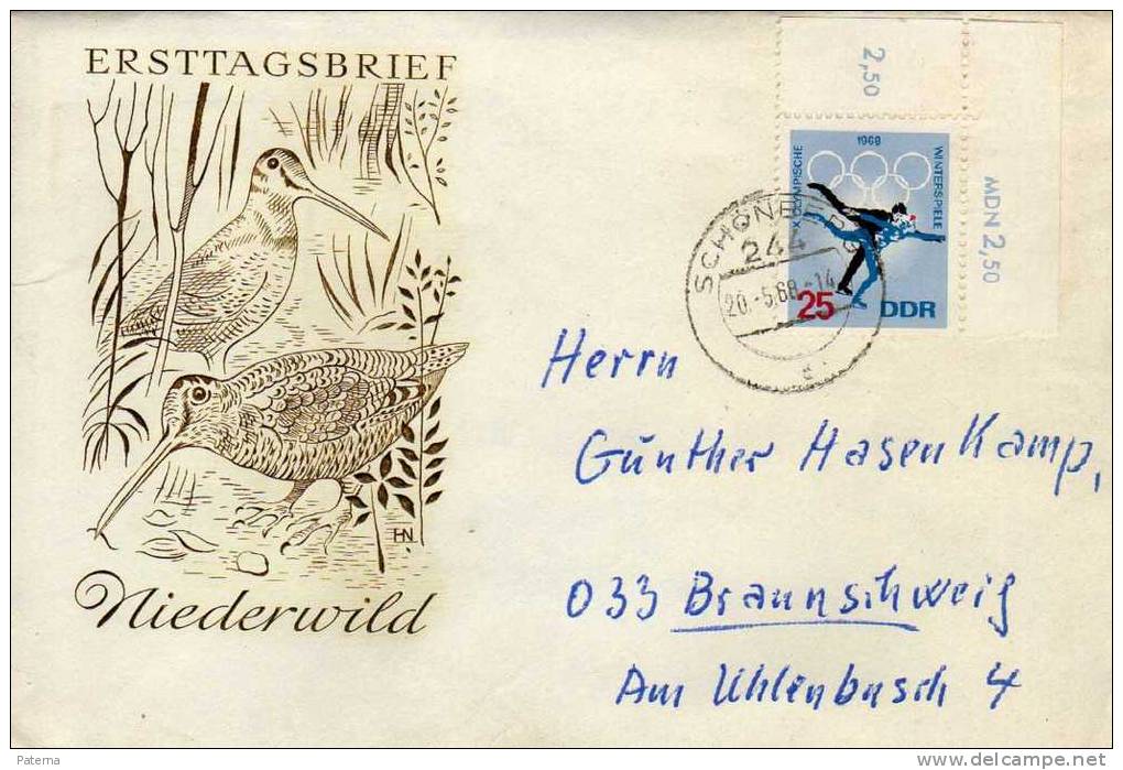 Carta, SCHOMBERG 1968, DDR, Cover, Olympische, Winterspiele , Alemania, - Cartas & Documentos