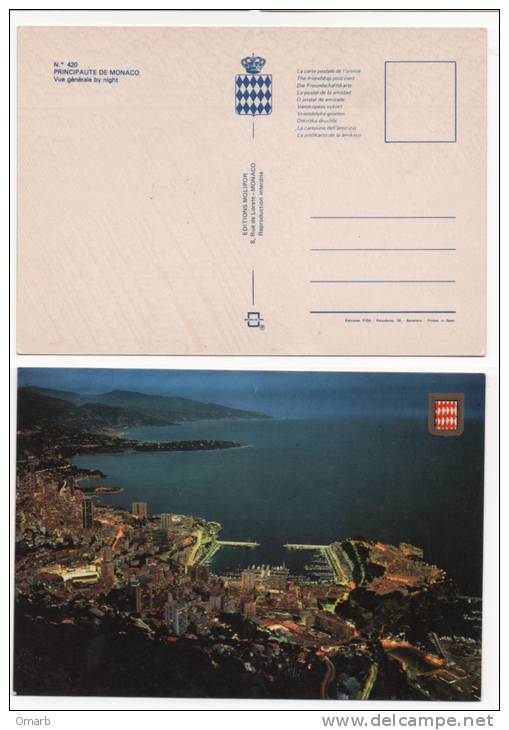 Car066 Cartolina, Postcard, Carte Postale | Principato, Principautè Monaco | Vista Notturna, Vue Nocturne, Night Vue - Multi-vues, Vues Panoramiques