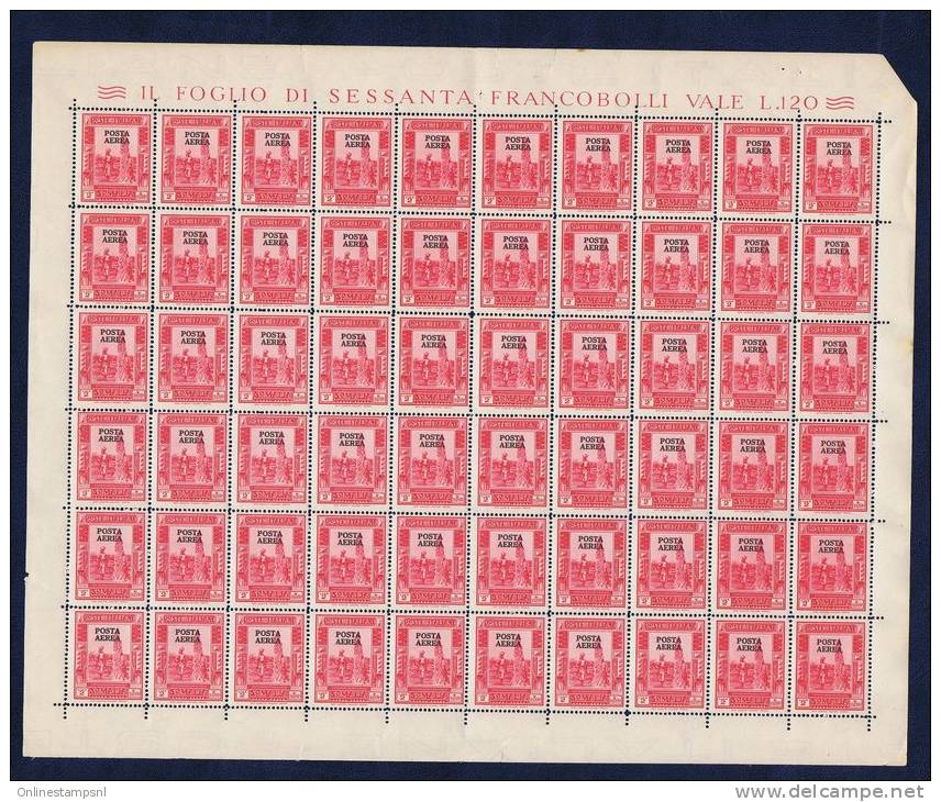 Italian Somalia, Airmail Nr 28 Complete Sheet Of 60 Stamps MNH  Cat Value € 480 As Loose Stamps - Somalia