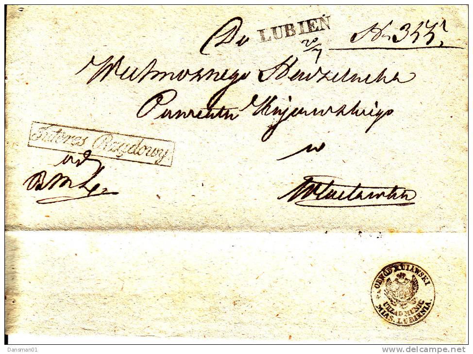 POLAND Prephilatelic Cover LUBIEN 1844 In Black To Wroclawek - ...-1860 Vorphilatelie