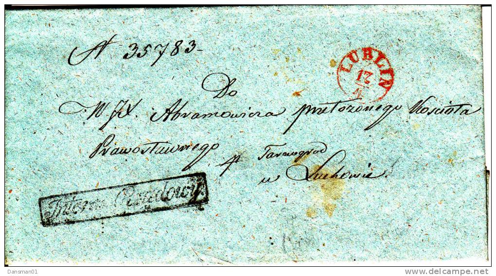 POLAND Prephilatelic Cover/full Letter LUBLIN 1847 In Black With Boxed IR - ...-1860 Prephilately