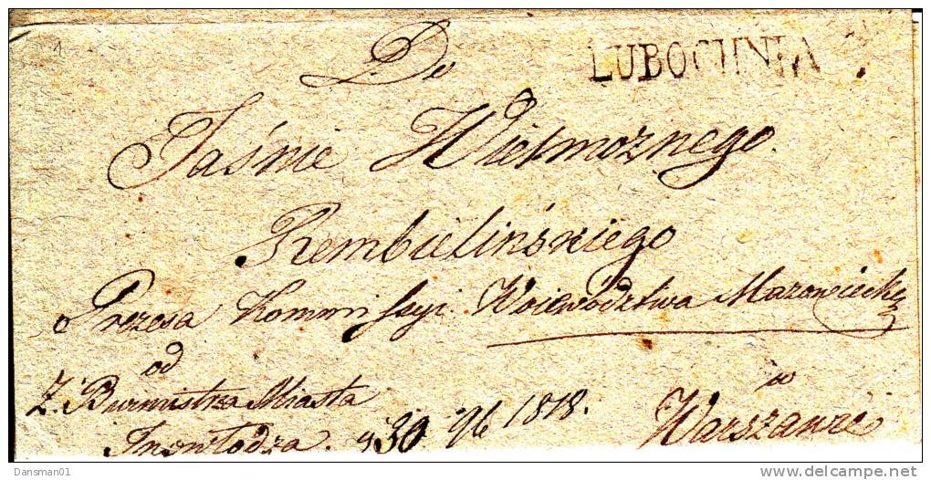 POLAND Prephilatelic Cover LUBOCHNIA 1818 In Black - ...-1860 Prefilatelia