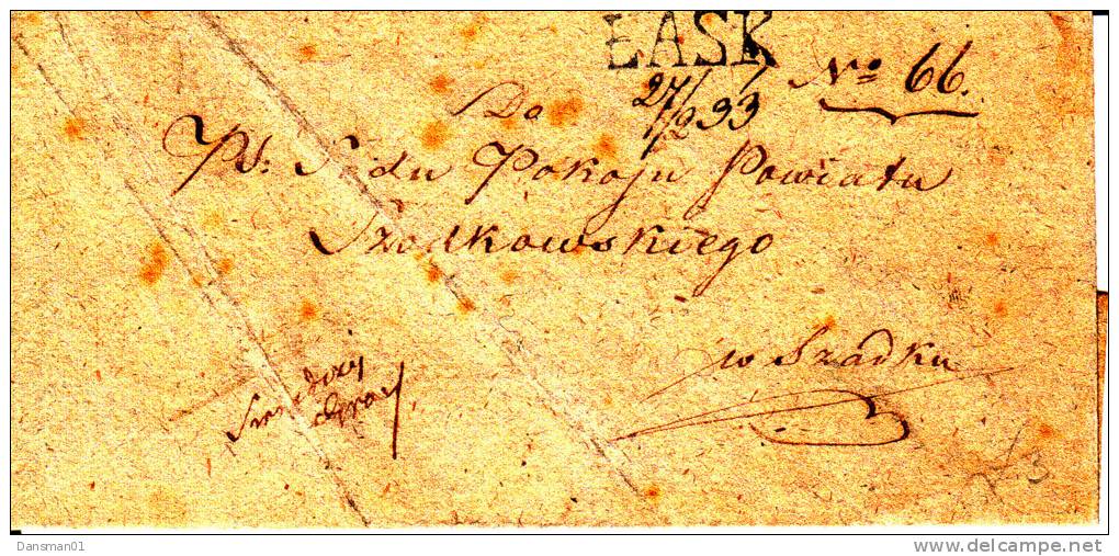 POLAND Prephilatelic Cover LASK 1833 In Black (front Only) - ...-1860 Prephilately