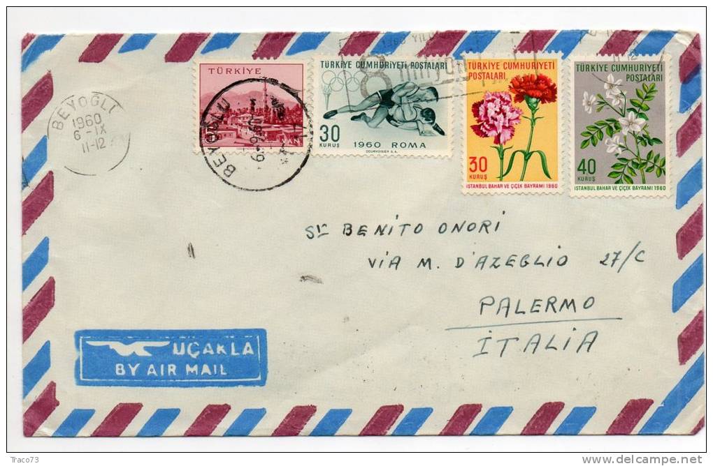 TURCHIA  /  ITALIA  - Cover_ Lettera   5 + 30 X 2 + 40  -  AIR MAIL 1960 - Covers & Documents