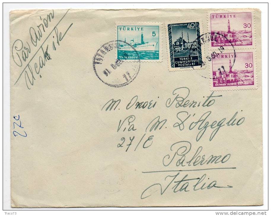 TURCHIA  /  ITALIA  - Cover_ Lettera   5 + 40 + 30 X 2  -  AIR MAIL 1960 - Cartas & Documentos