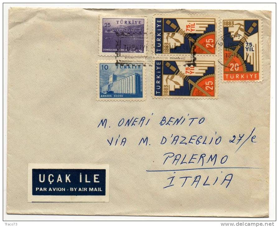TURCHIA  /  ITALIA  - Cover_ Lettera  25 + 10 + 75 X 3   -  AIR MAIL 1961 - Lettres & Documents